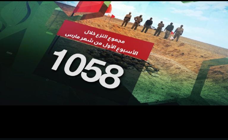 مسام ينزع 1058 لغماً وذخيرة غير منفجرة وعبوة ناسفة خلال الأسبوع الأول من مارس